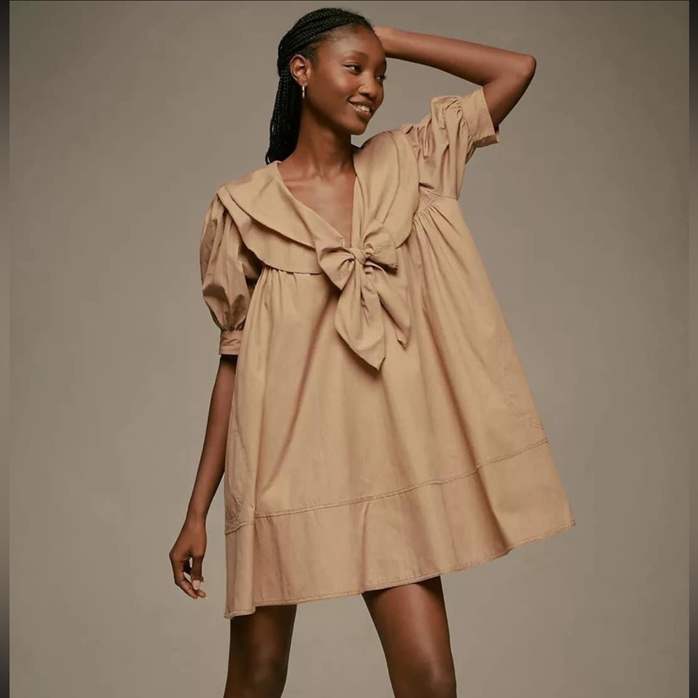 Pilcro Tan Mini Dress with Bow Detail